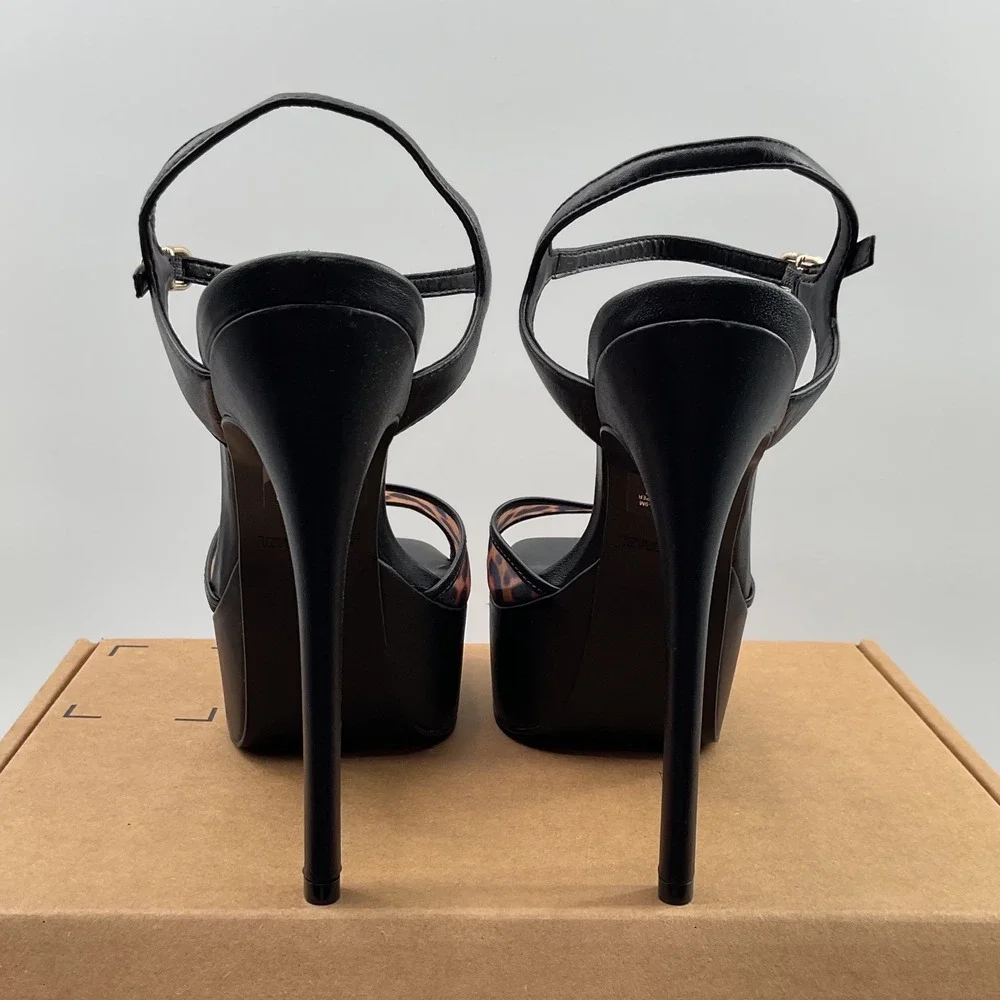 Steve Madden Cologne Leopard Multi Heels Print Mesh Platform Black Stiletto heel